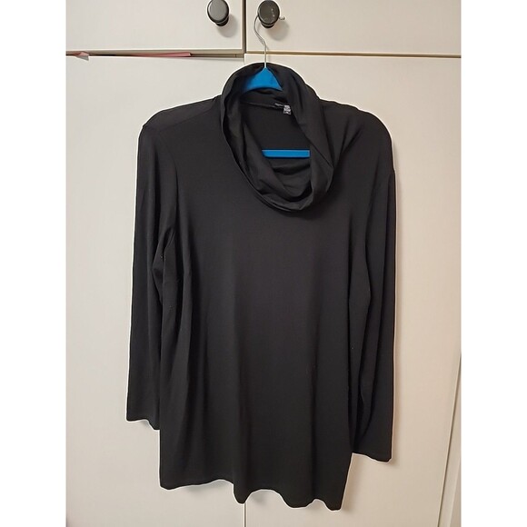 Eileen Fisher Shirt Womens Size 1x Black Long Sleeve Pullover CowlNeck Top Light - Picture 1 of 11